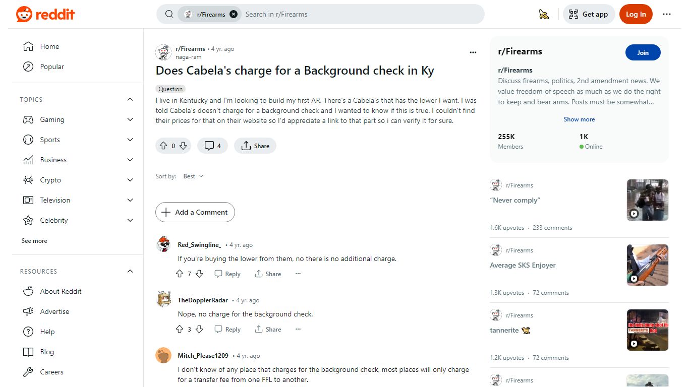 Does Cabela's charge for a Background check in Ky : Firearms - Reddit